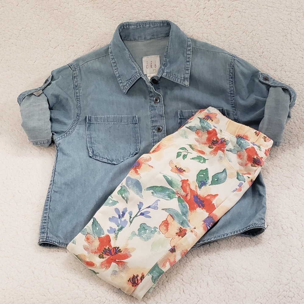 Girls Denim Blouse & floral pants set Size Small